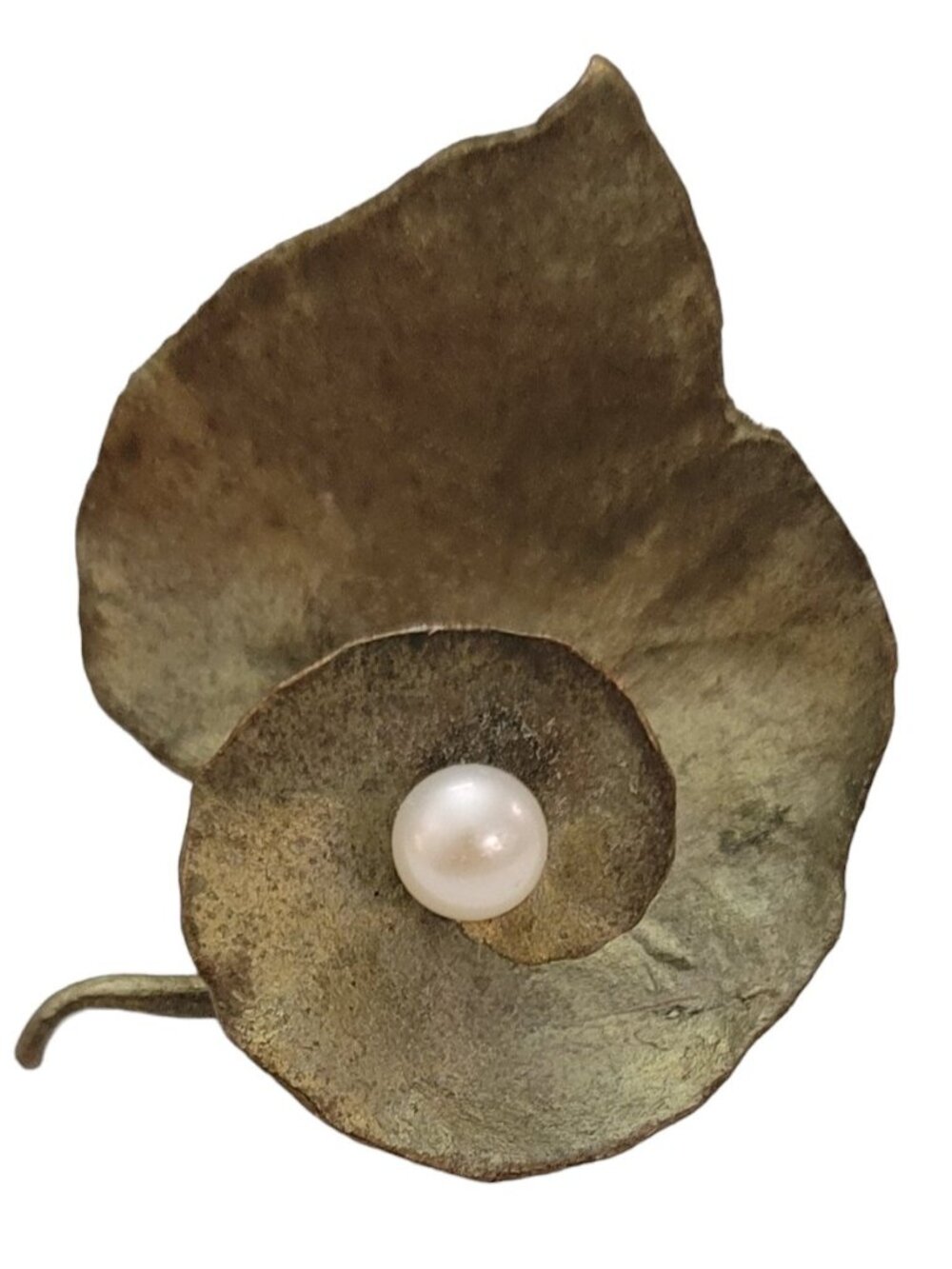 Michael Michaud White Pearl Green Bronze Spiral Geranium Brooch K831